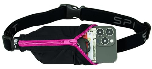 SPIbelt Running Belt Original for Women Men, Phone Holder for Running, Running Fanny Pack, Holder for Phone, Running Waist Pack, Adjustable Waist, [Fits All Phones]. Black with Hot Pink Zipper
