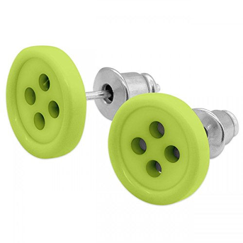 Soul-Cats kleine Knopf Ohrstecker in grün für Damen Mädchen, Vintage Ohrringe im Retro Look aus Kunststoff