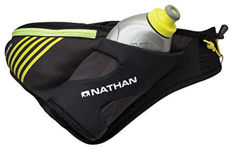 Nathan Peak Running Hydration Waist Pack Belt w/Speed Draw Flask Water Bottle, 18oz/535 ml Push/Pull Race Cap, Expandable Zippered Stretch Pocket