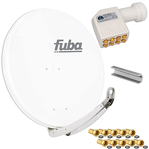 FUBA 85cm für 8 Teilnehmer (Direktanschluss) Digital SAT Anlage DAA850W + Octo LNB weiß 0,1dB Full HDTV 4K 3D + 16 Vergoldete F-Stecker und F- Montageschlüssel gratis dazu