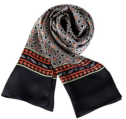 YangtzeStore Langer Charmeuse Satin Seidenschal für Herren, Schwarz mit Karomuster, 63x10