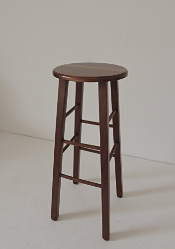 Woodshop Hocker Stuhl Holz massiv Sitz Holz rund Höhe 80 cm Farbe Walnuss Pub