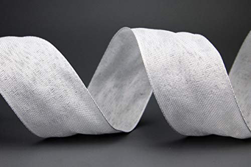 Dekoband OLIVER Weiss (101) 3 m x 40 mm Stoffband mit Drahtkanten Schleifenband Leinen Optik Geschenkband grob gewebt Geschenkband Schleifenband elegant Dekoration Weihnachten Advent Hochzeit