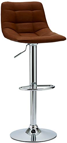 Furnhouse 310167 Ibbe Design 2er Set Cognac Braun Kunstleder Höhenverstellbar Barstühle 360° Drehbar Barhocker mit Lehne Mario, 43x46x107 cm