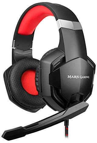 Mars Gaming MHX Negro, Cascos Gaming con Micrófono, Superbass, Cancelación Ruido
