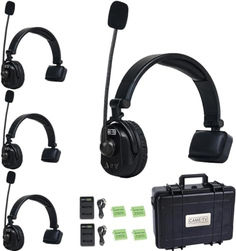 Came-TV 4er-Pack kabelloses Waero-Intercom-Headset, Vollduplex-Intercom-Kommunikationssystem, Entfernung bis zu 1200 Fuß, mit Mikrofon-ENC-Geräuschunterdrückung und Stummschaltungsfunktion