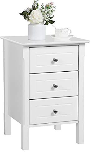 Yaheetech Table de Chevet Bois Blanc avec 3 Tiroirs Bout de Canapé 40 x 40 x 60 cm Table de Nuit pour Salon Chambre à Coucher