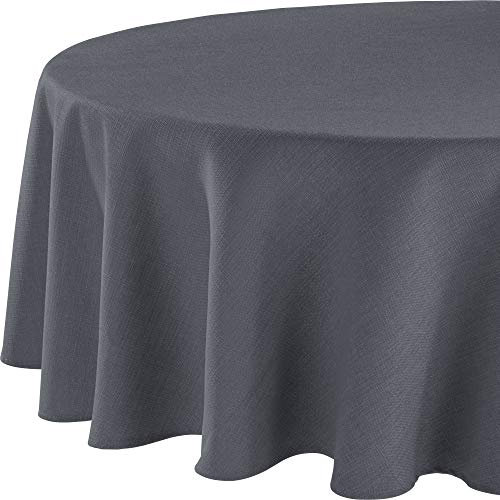 Erwin Müller Tischwäsche, Tischdecke Uni, Krefeld anthrazit Größe oval: 160x220 cm - fleckabweisend, schmutzunempfindlich und leicht zu reinigen, Leinen-Optik (weitere Farben, Größen)