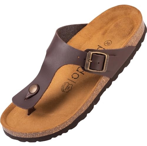 Palado Zehentrenner Damen Kos Matt – gefertigt in Spanien – weiche Veloursleder-Decksohle – mattes Obermaterial für dezente Eleganz Braun UK6 - EU39