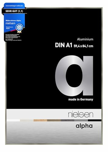 nielsen Aluminium Bilderrahmen Alpha, 59,4 x 84,1 cm (A1), Grau | Aluminium Posterrahmen im Hoch- & Querformat zum Aufhängen Grau gebürstet Echtglas
