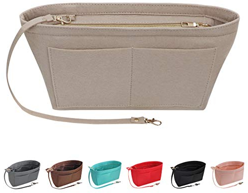 Soyizom Filz Handtasche Organizer Geldbörse Organizer Filz Insert Bag Organizer Multi-Taschen Einkaufstasche in Tasche für Frauen (Groß, Beige)