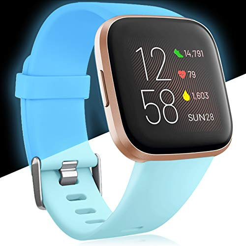 Oielai für Fitbit Versa 2 Armband/Fitbit Versa Armband, Silikon Sport Klassisch Ersatzarmband Armbänder Kompatibel mit Fitbit Versa Lite/Fitbit Versa 2/Fitbit Versa, Klein Nachtlicht Blau