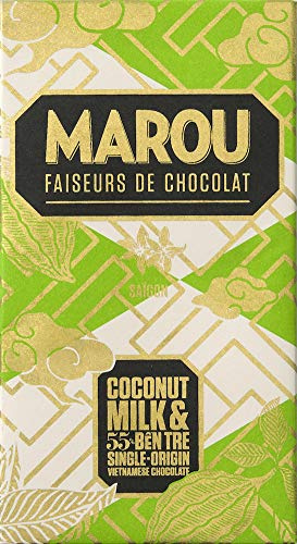 MAROU - Tablette Chocolat Noir 55% Lait de Coco - Grand Cru Ben Tre - 80 g - Sans Lécithine, Sans Gluten - Origine Vietnam (Boîte de 10)