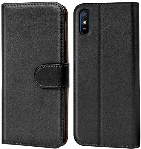 Verco Coque pour Xiaomi Redmi 9A, Housse Portefeuille pour Xiaomi Redmi 9A Etui en Cuir Synthétique Fonction Stand Case, Noir