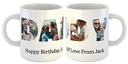 Personalised Photo Collage Coffee Tea Mug Cup with Five Pictures Inside Letters with a Special Message. 5 Pictures Inside Daddy for Birthday's, Father's Day, Special Occasions etc