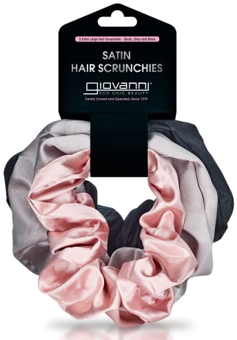 Giovanni, Haargummis aus Satin, extra groß, neutrale Töne, 3 Stück, hält das Haar den ganzen Tag sanft an Ort und Stelle, fördert gesundes Haar und Haut