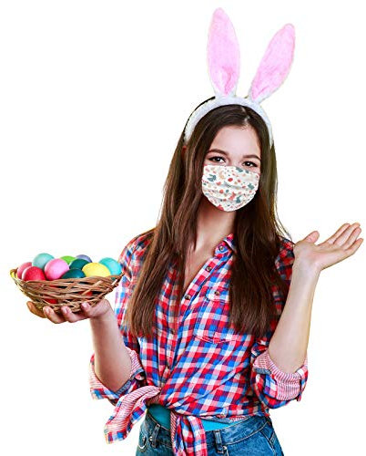 AMDOLE Jinchan 10/50/100 Stück Ostern Hase Druck Mundschutz Erwachsene Waschbar Wiederverwendbar Atmungsaktiv Mund-Nasenschutz Face Halstuch für Männer und Frauen