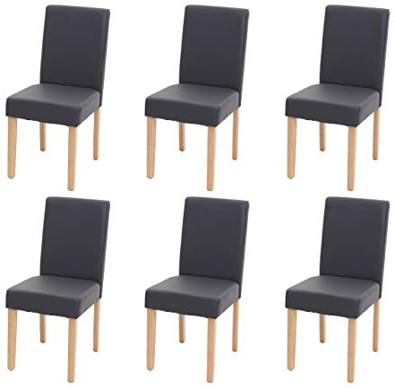 Mendler 6er-Set Esszimmerstuhl Stuhl Küchenstuhl Littau - Kunstleder, grau matt, helle Beine