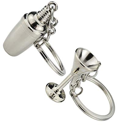Toddmomy Cocktail Shaker Keychain Wine Bottle Key Ring Wine Glass Keychain Wine Charm Keychain for Wine Lovers Bartender 2pcs