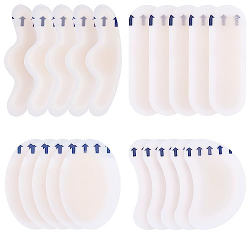 Popuppe 20 Pièces Pansement Ampoule 4 Tailles Pansements Ampoules Talon Hydrocolloïde Gel Bandages Pansement Invisibles Ampoule Pied pour Prévention et Soin des Ampoules au Pied Orteil et Talon