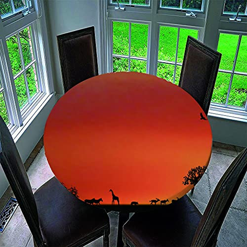 FANSU Runde Tischdecke Wasserabweisende, 3D Tier Drucken Abwaschbar Gartentischdecke rutschfest Abwischbare Desktop Dekorative Tuch Hotel Bankett Party (Afrikanisches Grasland,130cm)