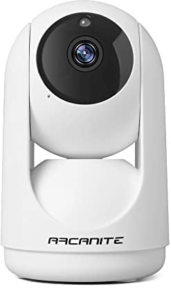 ARCANITE 1080P Wireless Home Security WiFi IP Camera for Baby, Pet, Nanny Monitoring. App for Pan-Tilt-Zoom controls, Motion Detection Follow, Night Vision, 2-Way Audio, MicroSD Card Slot, White