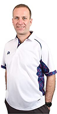 Henselite Lowland Mens Lawn Bowling Polo Top-Color White Blue Red, Size S