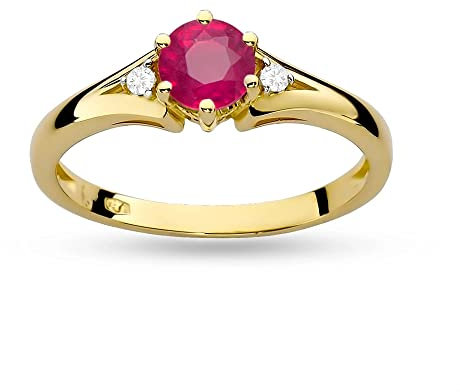 MARKO Verlobungsring 14 Karat (585) aus Gold, verziert mit Rubin 0,60 Ct und Diamanten sowie einer eleganten Box für den Ring (57 (18.2), Rubin)