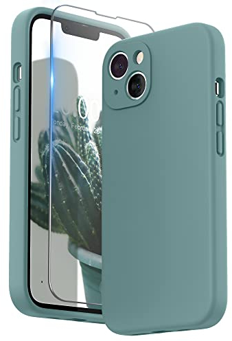 SURPHY Hülle Kompatibel mit iPhone 13 Hülle Silikon mit Displayschutzfolie, Handyhülle iPhone 13 Case Silikon Kameraschutz, iPhone 13 Hülle Schutzhülle Schutzschale 6,1 Zoll 2021 (Kaktus Grün)