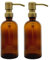2 PCS Avalon Amber Glass Soap Dispenser Bottles 300ml with Metal Pumps (BPA-Free) Lotion Pump/Soap Dispensers – Reusable Refillable Eco friendly, Sustainable Living/Gift (Vintage Brass Style Pump)