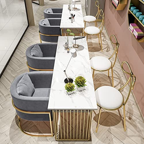 NIZAME Mesa de Arte de Uñas de Doble Capa Mesa de Manicura con Estampado de Mármol Blanco con Banco de Trabajo con Patas de Metal Dorado para Técnicos de Uñas (Color : White, Size : 80 * 45 * 75)