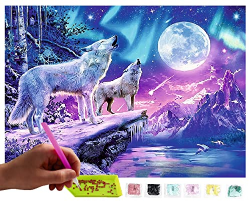 MISHBAY Diamond Painting Erwachsene Wolf - 30x40cm Wölfe - Diamant Painting Bilder - DIY Strass Mosaikbild mit Hochwertiger Leinwand - Kreatives Hobb
