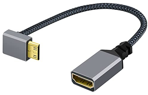 NFHK 4K Type-C Mini HDMI 1.4 Male 90 Degree Up Angled to HDMI Female Extension Cable for DV MP4 Camera DC Laptop