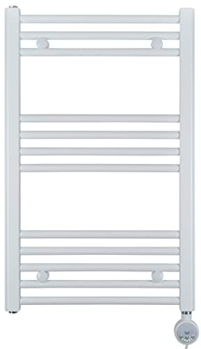 anapont Scaldasalviette elettrico con regolazione della temperatura ambiente, 800 h x 500 b, bianco, con termostato, funzione timer, riscaldamento da bagno elettrico, riscaldamento asciugamani