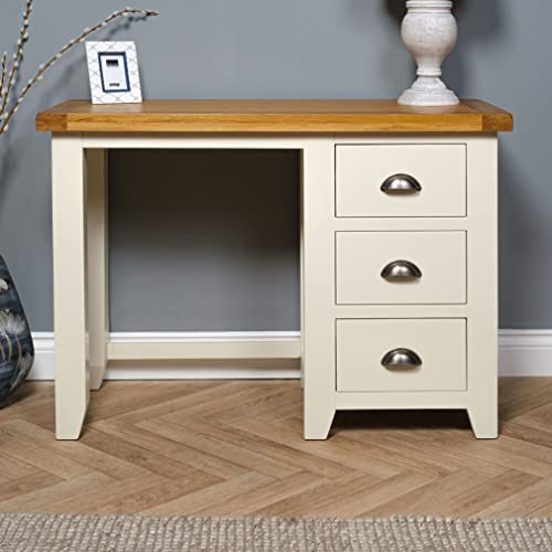 Elm home and garden Oak And Painted Single Pedistal Dressing Table With 3 Drawers Fully Assembled 75 cm high x 107 cm Wide x 44 cm Deep