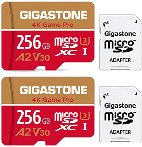 [5-Yrs Free Data Recovery] GIGASTONE 256GB Micro SD Card 2 Pack, Game Pro MAX, Up to 130/85 MB/s, MicroSDXC Memory Card for Nintendo-Switch, SteamDeck, 4K UHD Video, UHS-I A2 V30 U3 C10 with Adapter