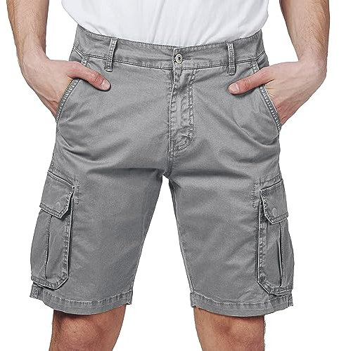 RE&X Jeans Pantaloni Corti Uomo Cargo Slim Fit Casual Denim (Gray, 54 Corto)