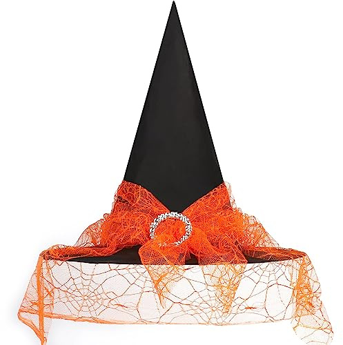 JOFONY Halloween Hexenhut, Hexen Hut mit Schleier,Hexen Accessoires Zaubererhüte für Halloween Maskeradepartys Maskeraden Kostümparty