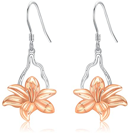 Lily Earrings Sterling Silver Lily Birth Flower Dangle Earrings Birthday Jewellery Gifts for Women Girls