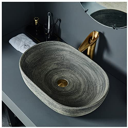 Retro Waschbecken,aufsatzwaschbecken Naturstein,handwaschbecken Klein Gaste Wc Runde Keramik Im Europäischen Stil,waschschale Waschbecken Mit Und Wasserhahn 60 * 40 * 15cm, Suit