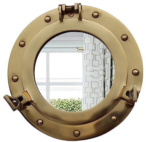 The Metal Magician Nautical Ship's - Specchio da parete per finestra a oblò in alluminio (25,4 cm in ottone lucido)