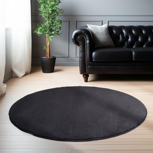 Carpettex Waschbarer Kurzflor Teppich Rund 160 cm Schwarz Modern