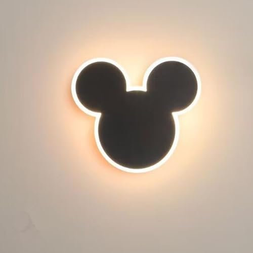 SXYSXYSXY LED Mickey Dimmbar Wandleuchte Kinderlampe Innen Kreativ Modern Wandlampe Drei-Farben-Licht 9W Wandbeleuchtung für Wohnzimmer Schlafzimmer 20 * 17cm,Schwarz