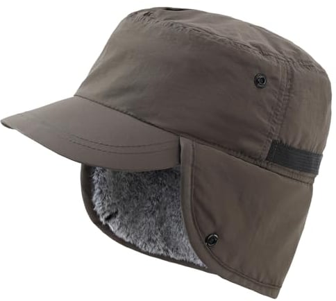 Decentron Mens Winter Hat with Brim Warm Earflaps Hat Faux Fur Baseball Cap for Men Army Green