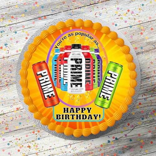 Prime Drink Themed Pre Cut Edible Icing Cake Topper 7.5 Inch Round Cake Decoration