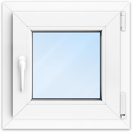 FENSTERVERSAND - Kellerfenster, Kunststofffenster Weiß - 2-fach Verglasung mit Klarglas - Dreh- & Kippfenster, hochwertig isoliertes Fenster 50x50 - DIN rechts - BxH: 500x500 mm, 70 mm Profil