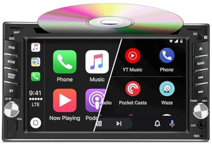 CarPlay Wireless e Android Auto Autoradio con Lettore CD/Dvd, autoradio Touch Screen 2 DIN da 6,2 Pollici Supporta Bluetooth FM Mirror Link USB/TF/AUX