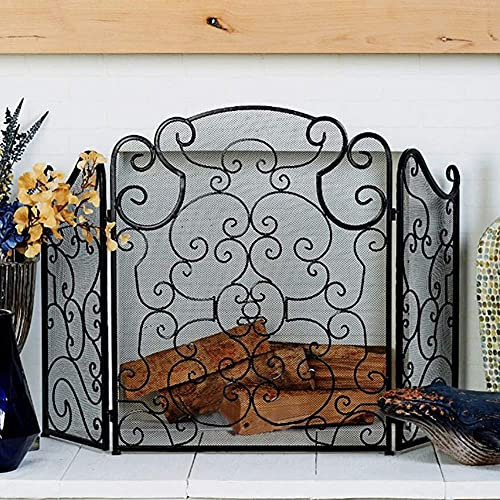 Kamin-Funkenschutz, wunderschöner Kaminschutz, Elegante Kamintüren, Kamingitter aus Eisen (schwarz)