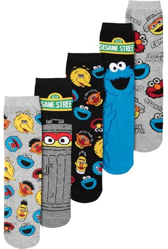 United Labels 5 Paar Sesamstraße Socken für Herren, grau schwarz, 40-45, Herrensocken, Männer Strümpfe