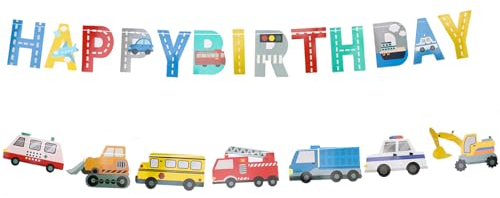 ENLACE Auto Happy Birthday Girlande, Bagger Geburtstag Banner, Geburtstagsgirlande Kinder, Motto Party Dekorationen für Kindergeburtstag Deko